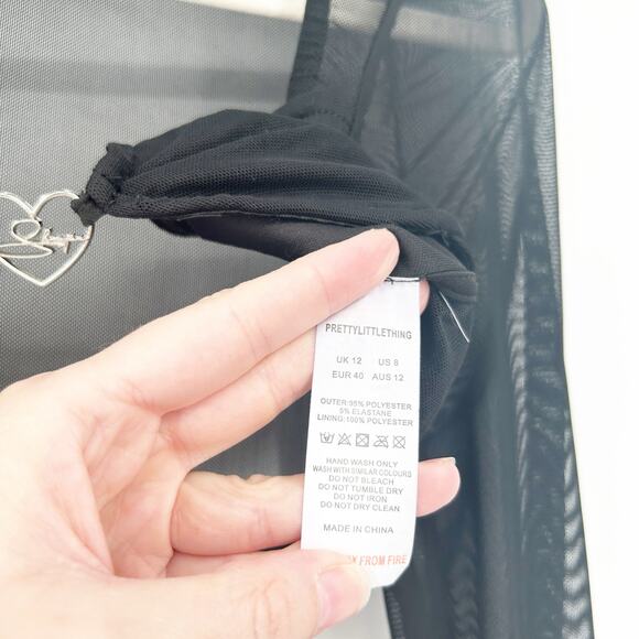 PrettyLittleThing Whimsigoth Sweetheart Neck‎ Slinky Mesh Sheer Bra Crop Top 8 - Picture 5 of 6